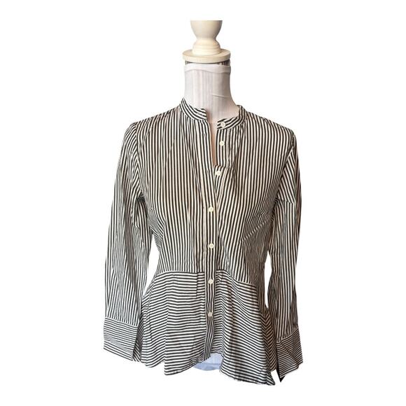 French Connection Gray & White Striped Button Down Blouse Size 6 NWT - Picture 1 of 4